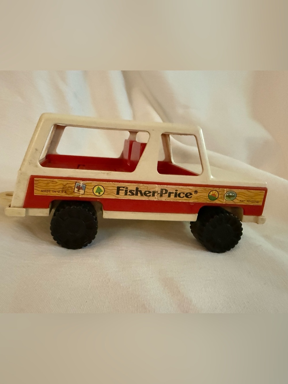 1979 Fisher-Price Kids Toy Scout 4x4 SUV - White and Red Camping Series